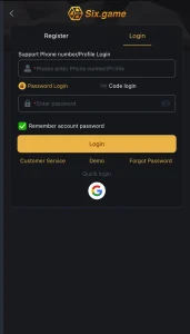 six game login interface
