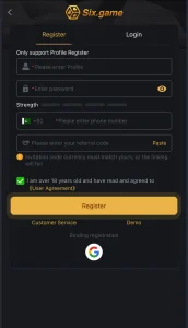six game signup interface