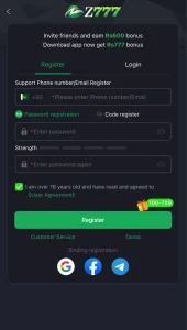 z777 game signup interface