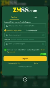 zh88 game signup interface